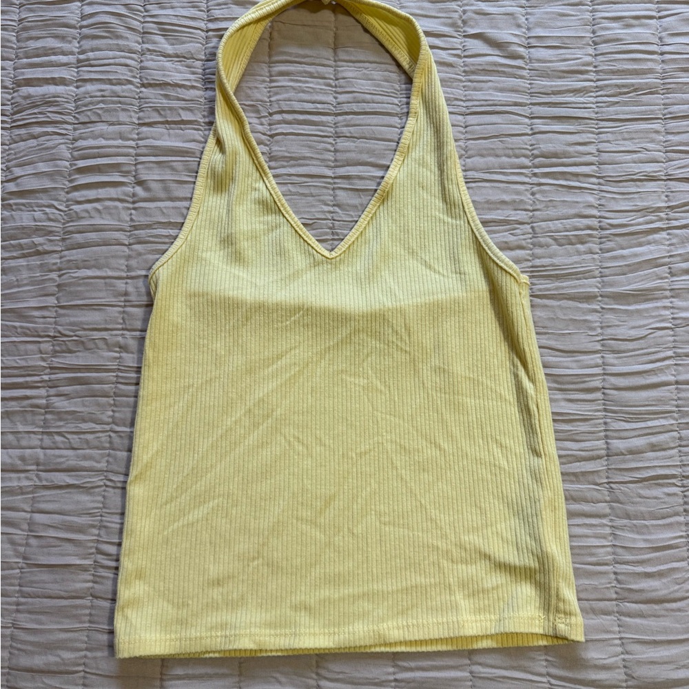 American Eagle Outfitters Yellow Ribbed Halter Top